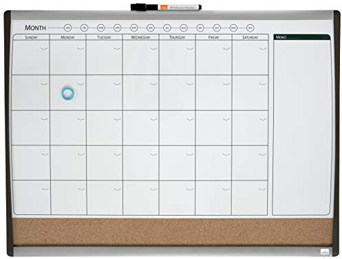 Nobo Kleiner Magnetischer Whiteboard-Planer mit Kork-Notiztafel, Wöchentliches & Monatliches Kalenderraster, Gewölbter Rahmen, Wandmontage, Zuhause/Büro, 585 x 430 mm, 1903813