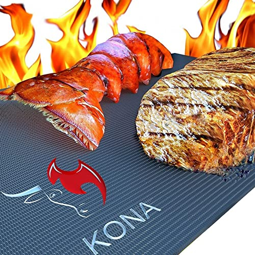 KONA Grill Mat - Il Miglior Tappetino Per La Griglia - Set di 2 Tappetini Antiaderenti Resistenti a 600 Gradi - 7 Anni di Garanzia.
