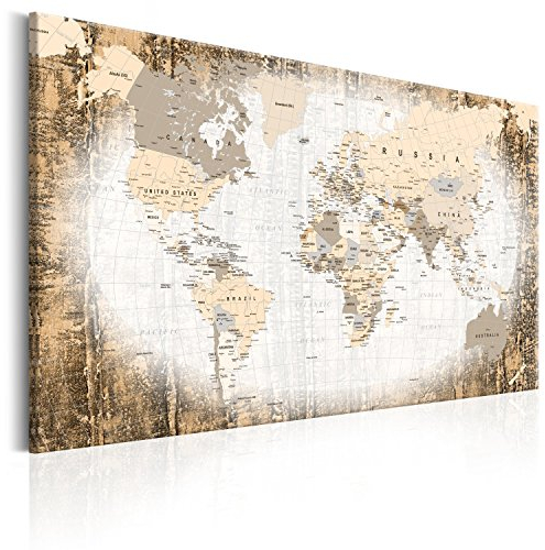 Pinnwand B&D XXL Weltkarte Pinnwand & Vlies Leinwand Bild 90x60 cm Bilder mit Kork Rückwand 1 Teilig Kunstdruck Korktafel Korkwand Memoboard Pinboard Wandbilder Karte Landkarte k-B-0011-p-d
