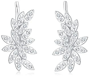 Elli kvinnor silver 925 sterling silver blomma öra manschett kristallörhängen, Crystal Metall Silver, Kristall