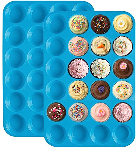 Mini Muffin Pan 24 Cups, Silicone Cookies Cupcake Bakeware Tin Soap Tray Mould Non Stick, Dishwasher Safe by XUTONG