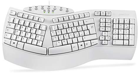 Perixx PERIBOARD-512 Tastiera Split Ergonomica Cablati USB, Design Suddiviso, con 7 Tasti Multimediali e Poggiapolsi Incorporato, Italiano QWERTY, Bianca