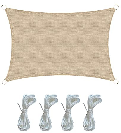 Rebecca Mobili Voile d'Ombrage pour l'Extérieur Rectangulaire Beige Polyéthylène Anti UV Cordes de Fixation Anti UV Camping Terrasse 3x4 m (Cod. RE6343)