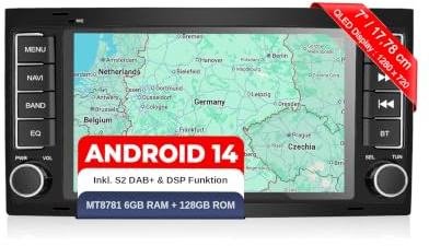M.I.C. V7-U Android 14 Autoradio für VW T5/Multivan/Touareg RNS 510 | MT8781,6G+128G,7 Zoll QLED,Dual-Tuner DAB+,SIM/4G,Wireless CarPlay & Android Auto,GPS Navigation,BT5,36-Band-DSP