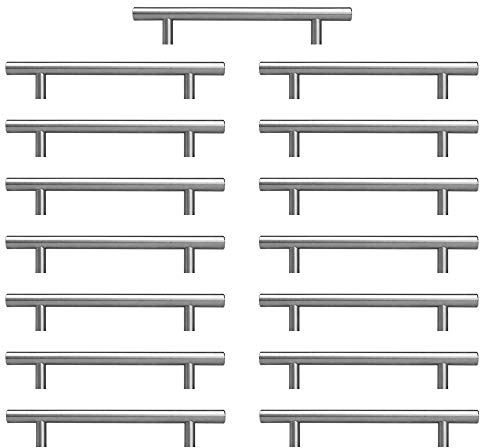 AwmnSrman Kitchen Cupboard Handles Silver 15 Pack 128 mm(5 inch) Hole Center, Brushed Finish Stainless Steel Installation of Holes