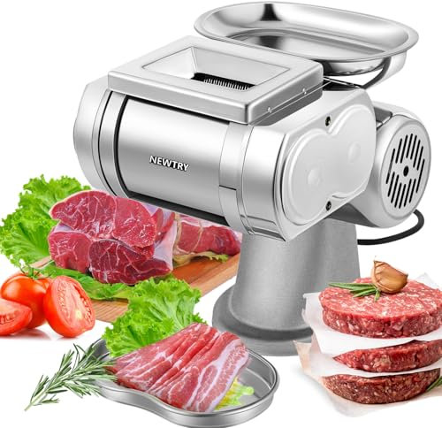 NEWTRY Electric Meat Slicer Deli Food Slicer Fish Slicer Stainless Steel 77.1kg/h 600W with Detachable Blade for Family Kitchen (with a 7mm Blade)