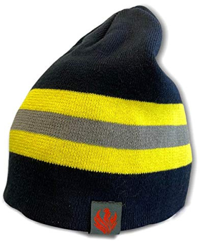 Roter Hahn 112® Feuerwehr Beanie Navy Blau – Strickmütze mit Reflexstreifen-Optik – Unisex Wintermütze aus Baumwolle – Feuerwehr Mütze für Damen & Herren