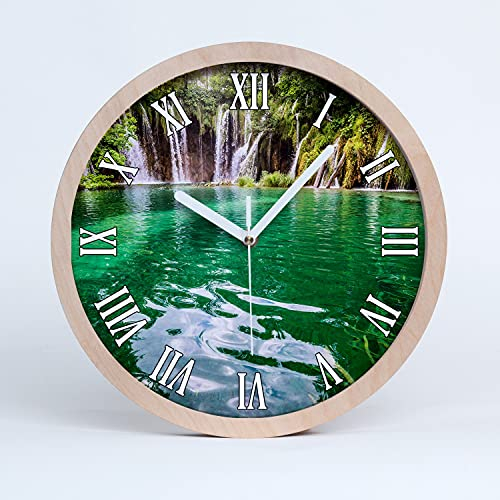 Tulup Holzuhr ⌀ 25cm Wanduhr Uhr Holz Dekoration Modern Runde Stille Uhren Weiße Uhrzeiger - See plitvice