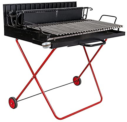 Dmora - Barbecue a legna su ruote, Made in Italy, colore Nero e rosso, cm 110 x 80 x h104