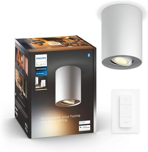 Philips Hue White Ambiance Pillar 1er Spot, weiß 250lm inkl. Dimmschalter, dimmbar, alle Weißschattierungen, steuerbar via App, kompatibel mit Amazon Alexa (Echo, Echo Dot), alte Generation