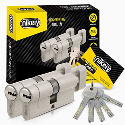 GERCAR Pro+ Juego 2x cilindro de cerradura/cerradura de barril con botón 70 mm - función de emergencia y peligro - 2x cerradura de puerta 35/35 - con 10 llaves - Longitud: 70 mm A: 35 B: 35