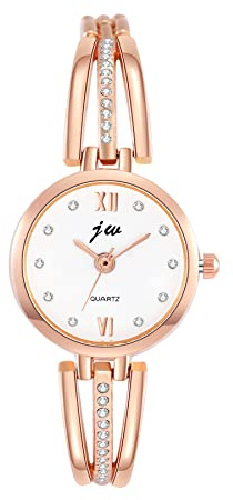 JewelryWe Damen-Armbanduhr, Quarz, analog, rund, klein, Roségold, wasserdicht, verstellbares Armband aus Edelstahl, für den täglichen Gebrauch