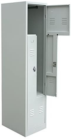 Schrank & Stuhl Spind – Metallspind in Z-Form 1 x 2 Abteilen 180 x 41,5 x 50 cm, Spindschrank mit Drehriegelvorrichtungen, Lieferung komplett montiert, Grau