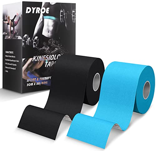 Dyroe Tape Kinesiologico,Nastro kinesiologico Set 2 Rotoli 5 m x 5 cm Blu e Nero,Impermeabile ed Elastico Nastro Adesivo Sport
