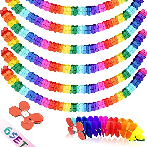 Bunt Girlande Papier,6 STK Geburtstagsgirlande Karneval Deko,Hängenden Partygirlanden,Papiergirlande Set für Hochzeit Geburtstag Party Karneval Fasching Festfeier Dekoration