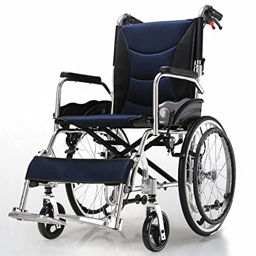 YYHJ Rollstuhl Faltbar Leicht,Faltrollstuhl Aluminium,Leichtgewicht Reiserollstuhl Transportrollstuhl,Sitzbreite 46 cm,Feste Armlehnen und klappbare Fußstützen,für Behinderte,Belastbarkeit 120 kg