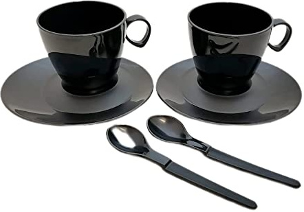 Tupperware Set of 6 2 x Reusable Drinking Cups 180 ml + 2 x saucers + 2 x spoons coffee spoons teaspoons black cup thermal cup with handle coffee tea
