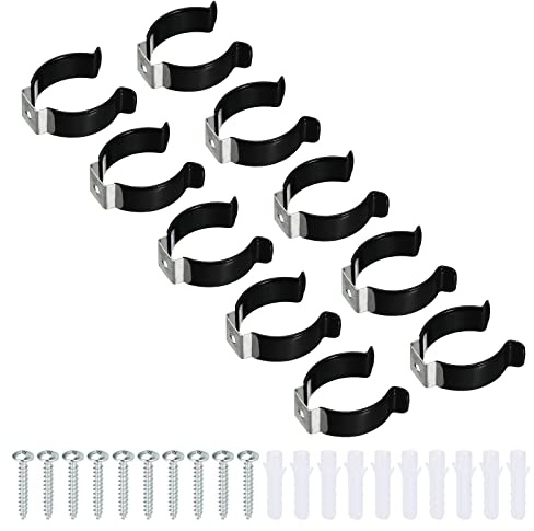sourcing map T10 U Clips Holder Bracket for LED Light Bulb Mounting Bracket Support Stainless Steel Fluorescent Tube Holder Screw Pipe Clamps Spring Holder Tool Clips, Black Pack of 10