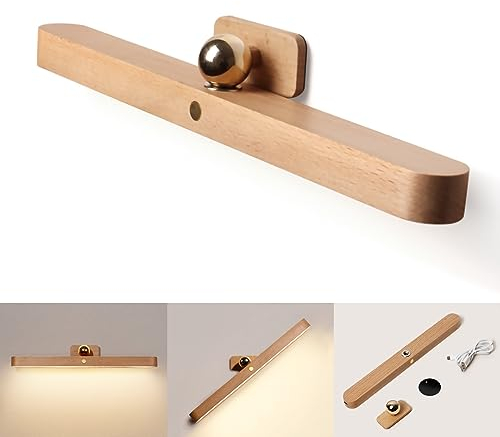 Lampe miroir salle de bain à LED, applique murale en bois de 30 cm avec design magnétique, lampe de miroir dimmable 4000K, lampe de maquillage rechargeable avec interrupteur tactile