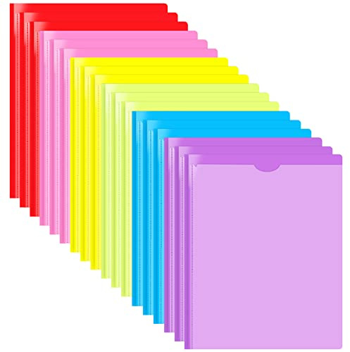 JISUSU Heavy Duty Plastic Folders with Clear Front Pocket and 3 Prongs - Assorted Colors, Letter Size, 18 Pack