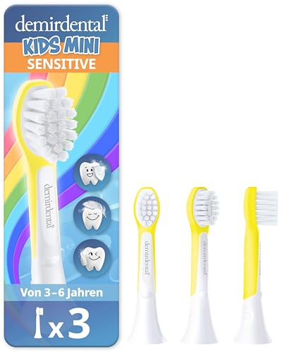 3er demirdental Kinder Ersatzbürsten passend für Philips Sonicare Kids Mini | Für 3-6 Jahre: Mini-Aufsteckbürsten entsprechend HX6034, extra weich für Milchzähne, schadstoffgeprüft & BPA-frei, Gelb