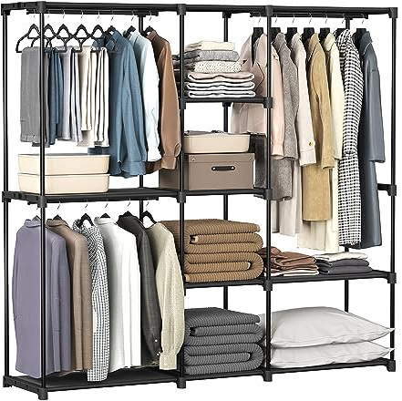 SONGMICS Portable Closet, Freestanding Closet Organizer, Clothes Rack with Shelves, Hanging Rods, Storage Organizer, for Cloakroom, Bedroom, 71.7 x 16.9 x 71.7 Inches, Black URYG037B02