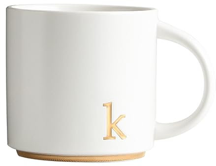 COLLECTIVE HOME - Monogram Ceramic Mugs, 15 oz Golden Initial Coffee Cups, Elegant Alphabet Tea Mugs, Elegant Personalized Mug with Gift Box, Luxurious Cups for Office and Home (k)