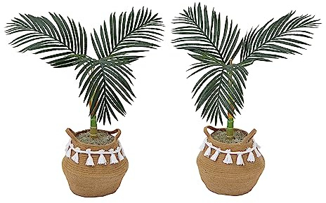 3ft. Artificial Golden Cane Fake Plant Palm Tree with Handmade Jute & Cotton Basket with Tassels DIY KIT (Set of 2)