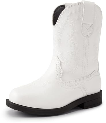 DREAM PAIRS Cowboystövlar pojkar flickor västerländska cowboystövlar med fyrkantig tå för att rida mitten av vaden, Vit, 27 EU