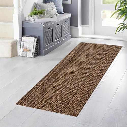 YANHONG Handwebteppich Läufer Teppich 120 x 390 cm Polyester Dauerhaft, Wetterfest Anti Rutsch Teppich Kurzflor Teppich mit Anti-Rutsch Unterseite für Esszimmer, Küche, läufer Flur, Braun