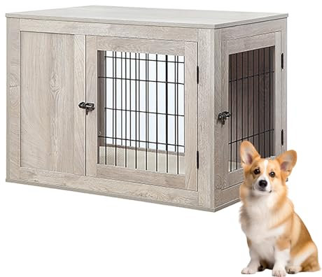Kennel cane Medio Piccolo Cuccia Moderna da Interno Grande in Legno e Metallo Casetta Cane Tavolino per Gabbia Elegante Recinto per Cani di Piccolo Media fino a 50 kg. ( Color : Gray , Size : 91*58*67