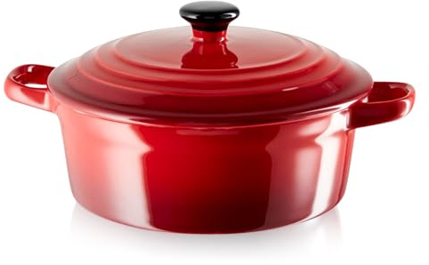 KHG Auflaufform mit Deckel, rot 0,5 L klein, Keramik Steingut r, im Alltag