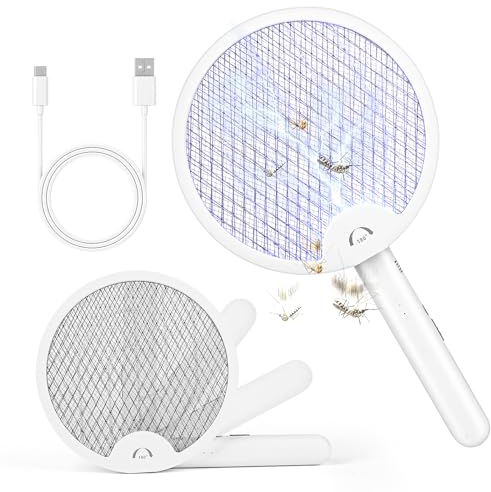 Euakee Racchetta Zanzare Elettrica, 2 in 1 Antizanzare Elettrico Pieghevole Zanzare Elettrica 4000V Insetti Scacciamosche Portatile Racchetta Zanzare Elettrico con Lampada UV per Interni e Esterni