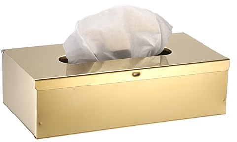 BTSKY Stainless Steel Tissue Box Cover, Gold Tissue Paper Holder | Rectangular Tissue Dispenser Storage Organiser for Bathroom Kitchen Bedroom Living Room Office Restaurant Hotel