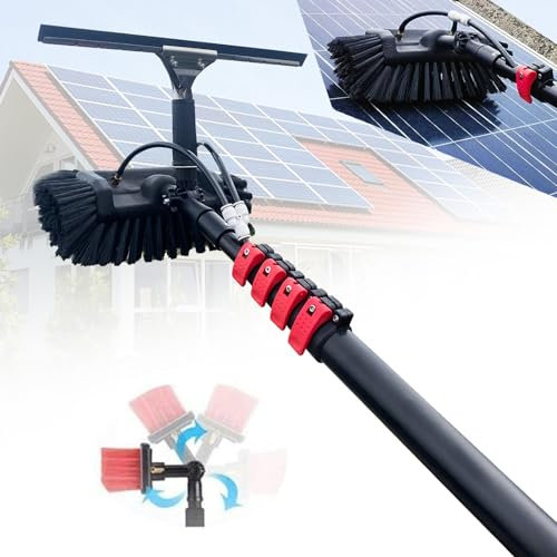 XINGSHANG Teleskop-Waschbürste Teleskopstange3.6M-12M,PV Anlage Reinigungsgerät,5-Flächen-Bürste und Fensterwischer,Universal Waschbürste,Fensterreiniger,für solaranlagen und Fenster(Size:12FT/3.6M)