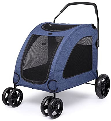 Hundebuggys für große Hunde, Haustierbuggy, robuster Hunde-/Katzen-/Haustierbuggy, Reisewagen, Hundekinderwagen, Buggy mit übergroßen Rädern (blau) (blau)