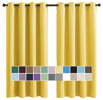 CHENG Weiche SchiebevorhäNge, Vorhang Modern, Verdunkelnd Hochwertige Qualität Kälteschutz, für Zimmer Küche Babyroom, 90x120cm(HöhexBreite), Gelb, 2er Set