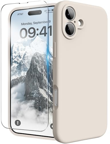 INGIDO für iPhone 16 Silikon Hülle mit Schutzfolie - Stone | 6.1 Zoll Flüssigsilikon Hülle mit Upgraded Kameraschutz Handyhülle Kratzfest stoßfeste Schutz Case mit Soft Mikrofaserfutter