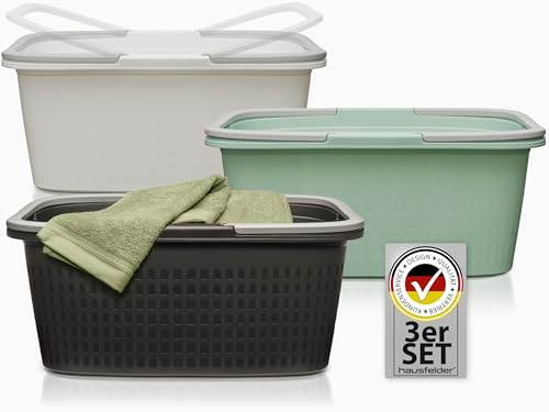 Hausfelder Wäschekorb Set, 3er Set, 58x37x25cm | 3er Set, 58x37x25cm, Wäschekorb, Wäschewanne, Wäschesammler, Tragegriff