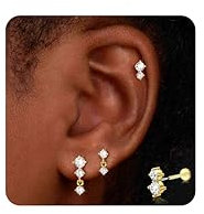 Chriscoco 3 Paar 18G Helix Piercings Tragus Piercing Set Ohrstecker Chirurgenstahl Piercing Ohr Conch Labret Medusa Piercing Medizinische CZ Knorpel Ohrringe Gold Silber für Damen, G
