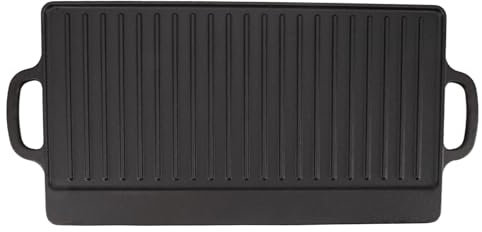 Grcfumo Piastra per griglia in ghisa, piastra per griglia, doppia faccia, ferro, riscaldamento rapido e uniforme, piastra per griglia reversibile per campeggio allaperto