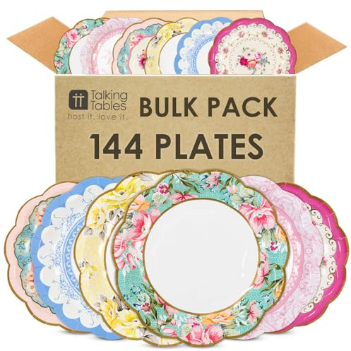 Talking Tables 144 x Bulk Floral Paper Plates for Tea Party Vintage Truly Scrumptious Party Plates Great for Birthday Mother`s Day Party Baby Shower Wedding Anniversary Size 17.5 cm 6.9 Inches
