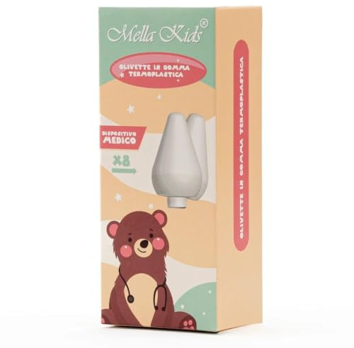 MELLA KIDS Olive Nasali per Lavaggi Neonato Morbide per Siringa per Lavaggi Nasali Bambini (Pack da 8) Kit Lavaggio Nasale per Bambini e Adulti, Olivetta Made in Italy