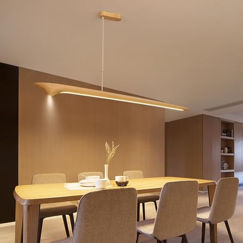 Bellastein LED Pendelleuchte Esstisch holz Dimmbare, Moderne Hängelampe Esstischlampe mit Fernbedienung Küchenlampe Höhenverstellbar Holzlampe für Büro Esszimmer Wohnzimmer Deckenlampe (Holz, 100cm)