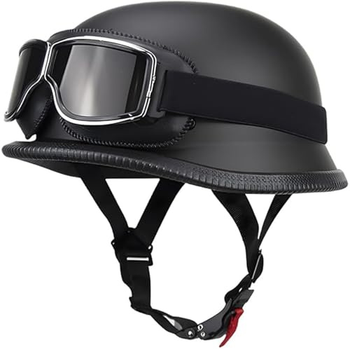 VVPEC Retro motorcykelhalvhjälm i tysk stil Retro motorcykelhjälm ECEDOT-godkänd män Kvinnor Vintage hjälm med öppet ansikte med glasögon Halvskalsmössa Mopedhjälm(7,M=57~58cm)