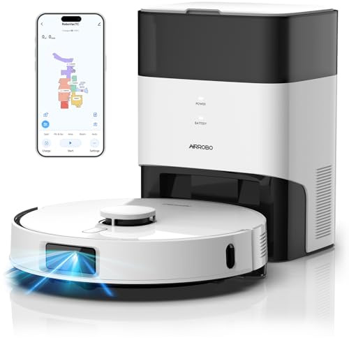 AIRROBO Saugroboter mit Wischfunktion, Staubsauger Roboter mit Absaugstation 3.5L, 6000Pa Saugkraft, Reaktive 3D-Hindernisvermeidung, 240Min Laufzeit, T30+ Roboterstaubsauger für Tierhaare und Teppich