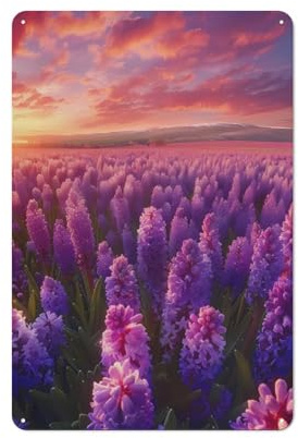 asbwuo Letreros decorativos de metal vintage con diseño de flores de jacinto morado, arte de pared para interiores y exteriores,8x12 pulgadas