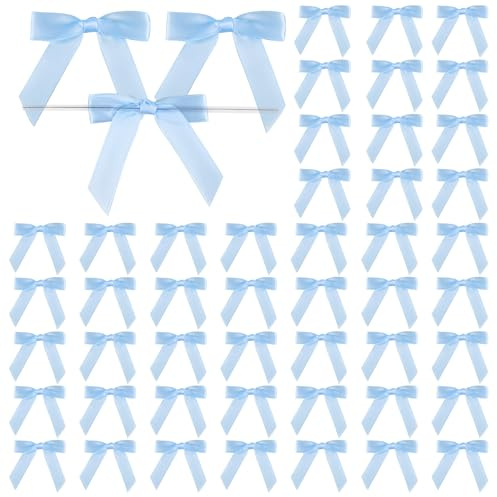 50Pcs Blau Schleifen, Klein Geschenkschleife Satinschleifen Deko | Tortendeko Schleife zum Basteln, Satinband für Geschenkverpackung DIY Taufe Hochzeit