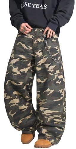 DFGIGT Mens Streetwear Hip Hop Baggy Jeans Wide Leg Y2k Skater Denim Pants | Loose Fit,Vintage 2000s,Jinco Jeans,Straight Leg,5 Pockets,F20 Camo,Camouflage,Small
