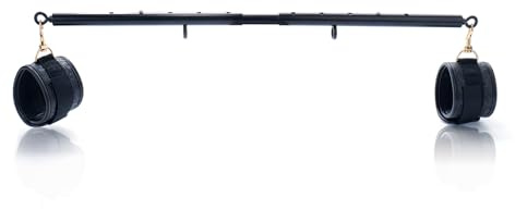 Heavy Duty Stainless Steel Expandable Black Spreader Bar with 2pcs PU Embossed Black Adjustable Straps, Sports Aid Training Fitness Gear Pilates Aid Kit,Home Indoor Sports Yoga Set